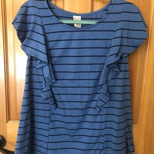 Blue and black Faded Glory sleeveless ruffle shirt